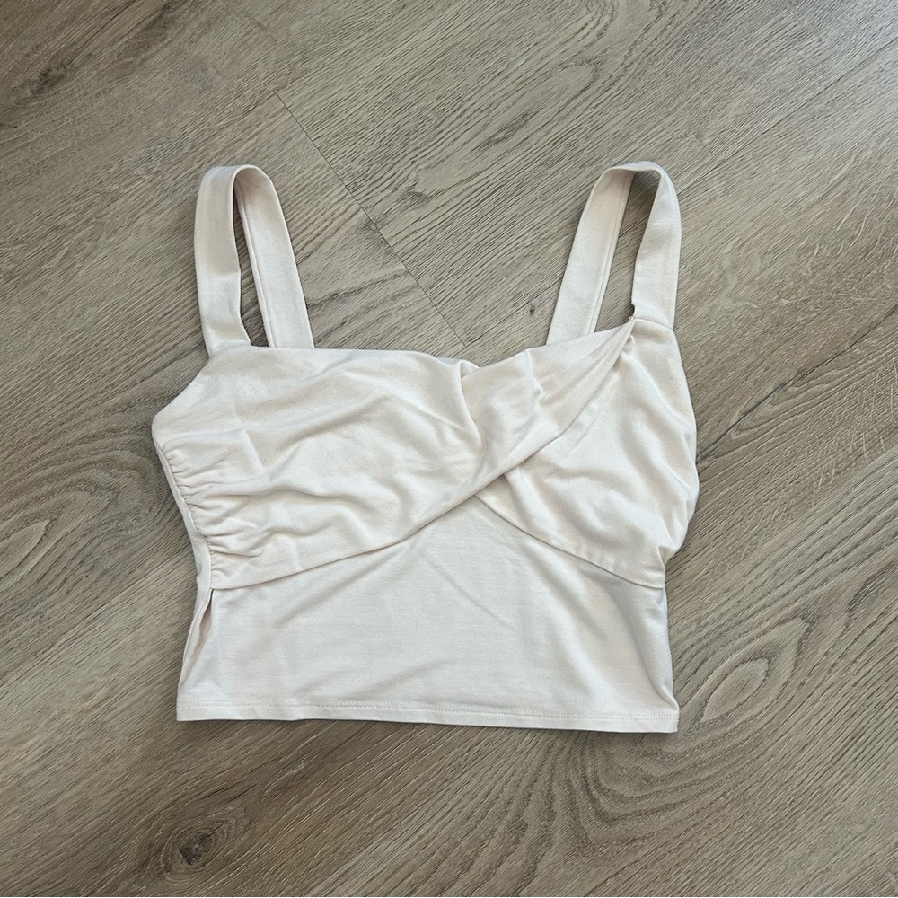 Reformation Cream Cropped Twist-Front Tank Top